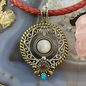Carolyn Pollack Southwestern Style Sterling & Brass Multistone Decorated Pendant